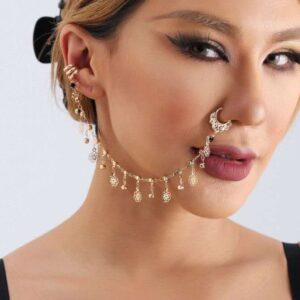 Traditional Bridal Nose Ring with Chain